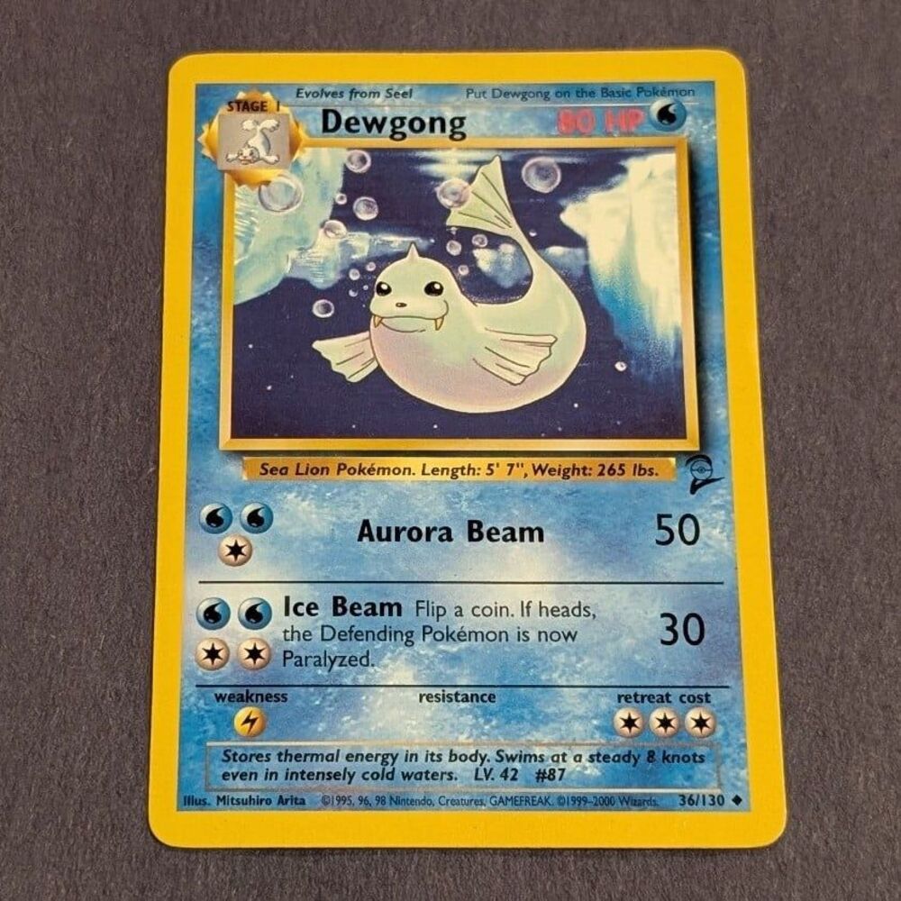Pokemon Dewgong 36/130 Uncommon Base Set 2 Unlimited Vintage TCG Card